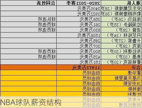 NBA球队薪资结构