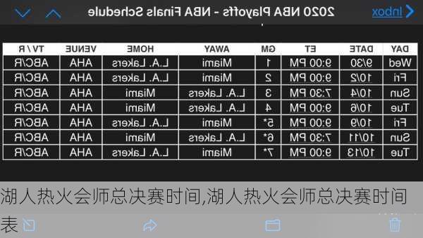 湖人热火会师总决赛时间,湖人热火会师总决赛时间表